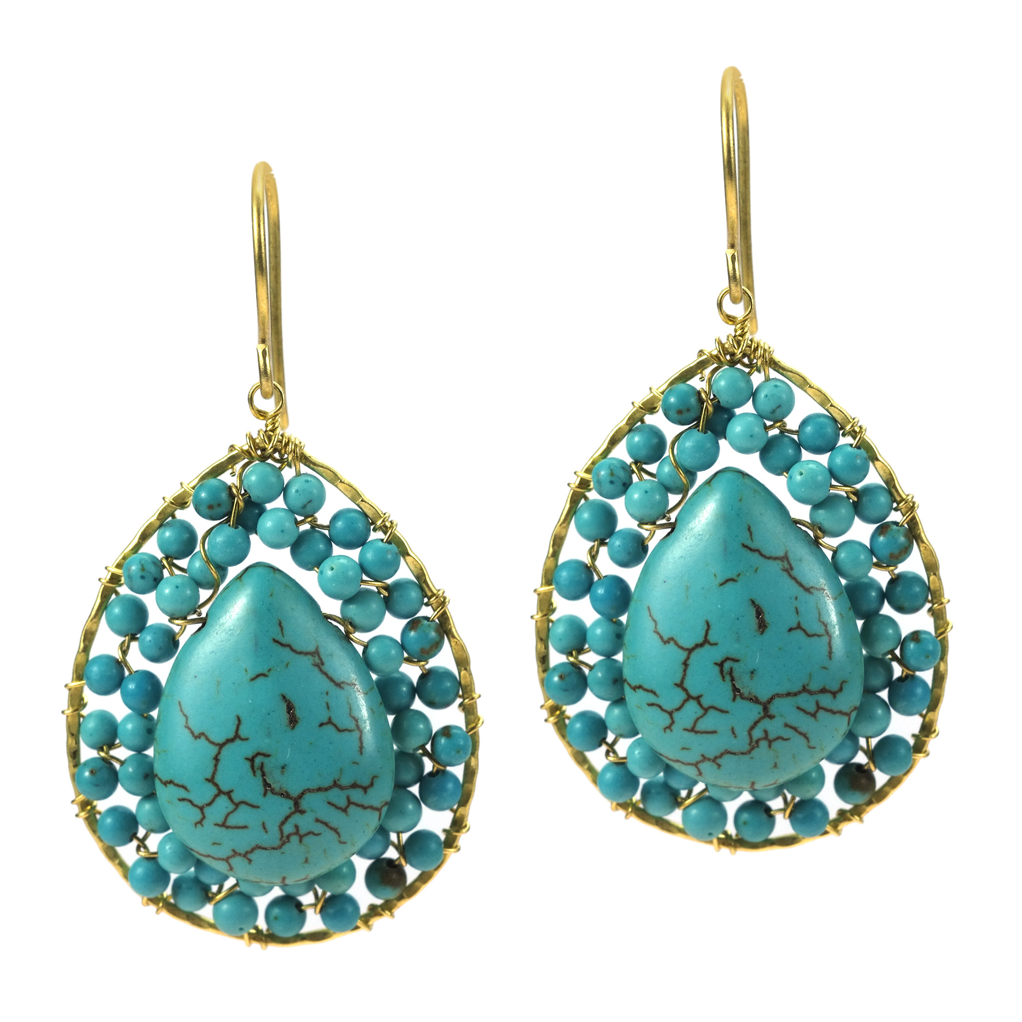 Mosaic Teardrop Turquoise Stone Handmade Br Earrings Aeravida Stone And Turquoise Handmade Br Earrings Product