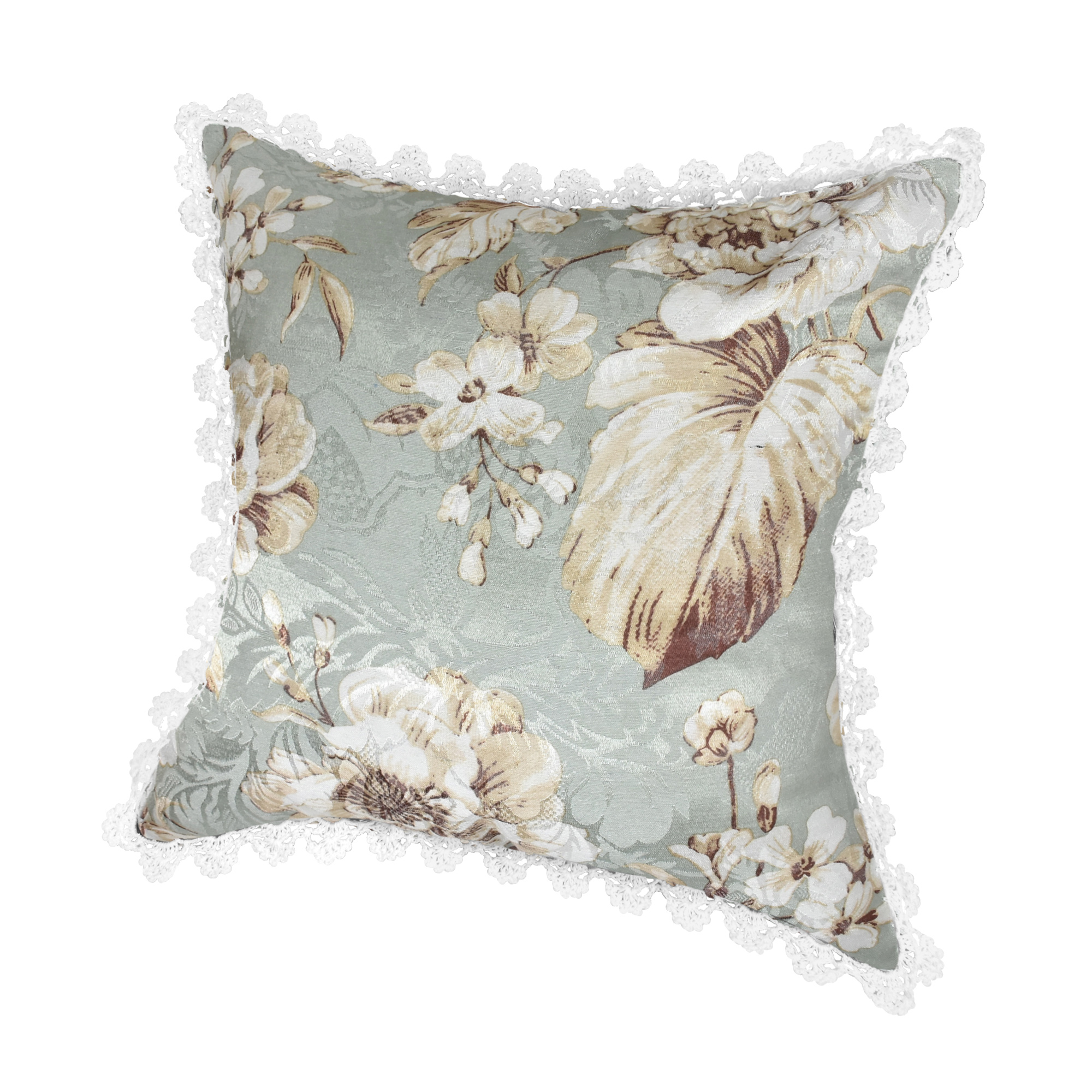 Shabby Chic Crochet Trim Tropical White Floral Jacquard Throw Pillow Case Pair - AeraVida