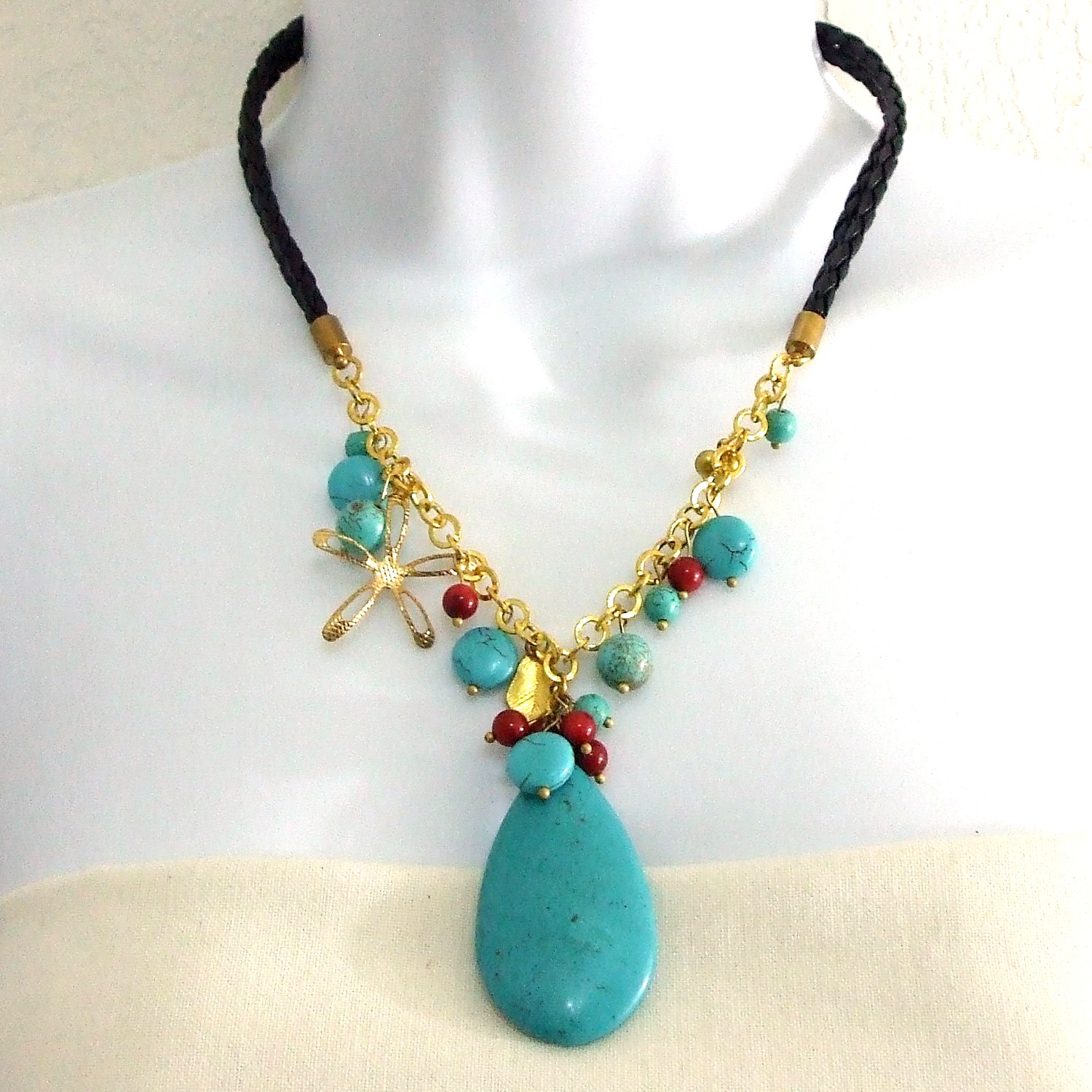 Turquoise Teardrop Floral Garland Handmade Necklace AeraVida