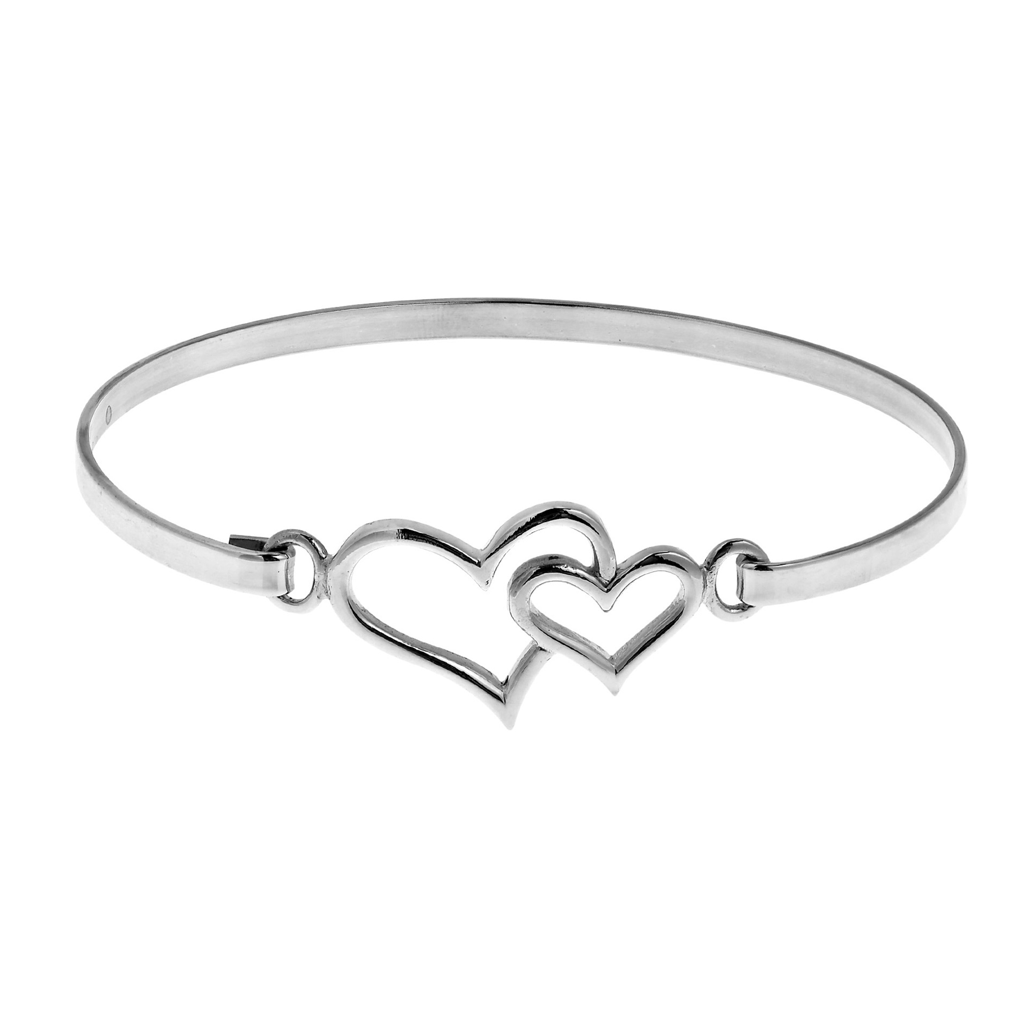 Double Heart One Love 925 Sterling Silver Bangle Bracelet Aeravida Product