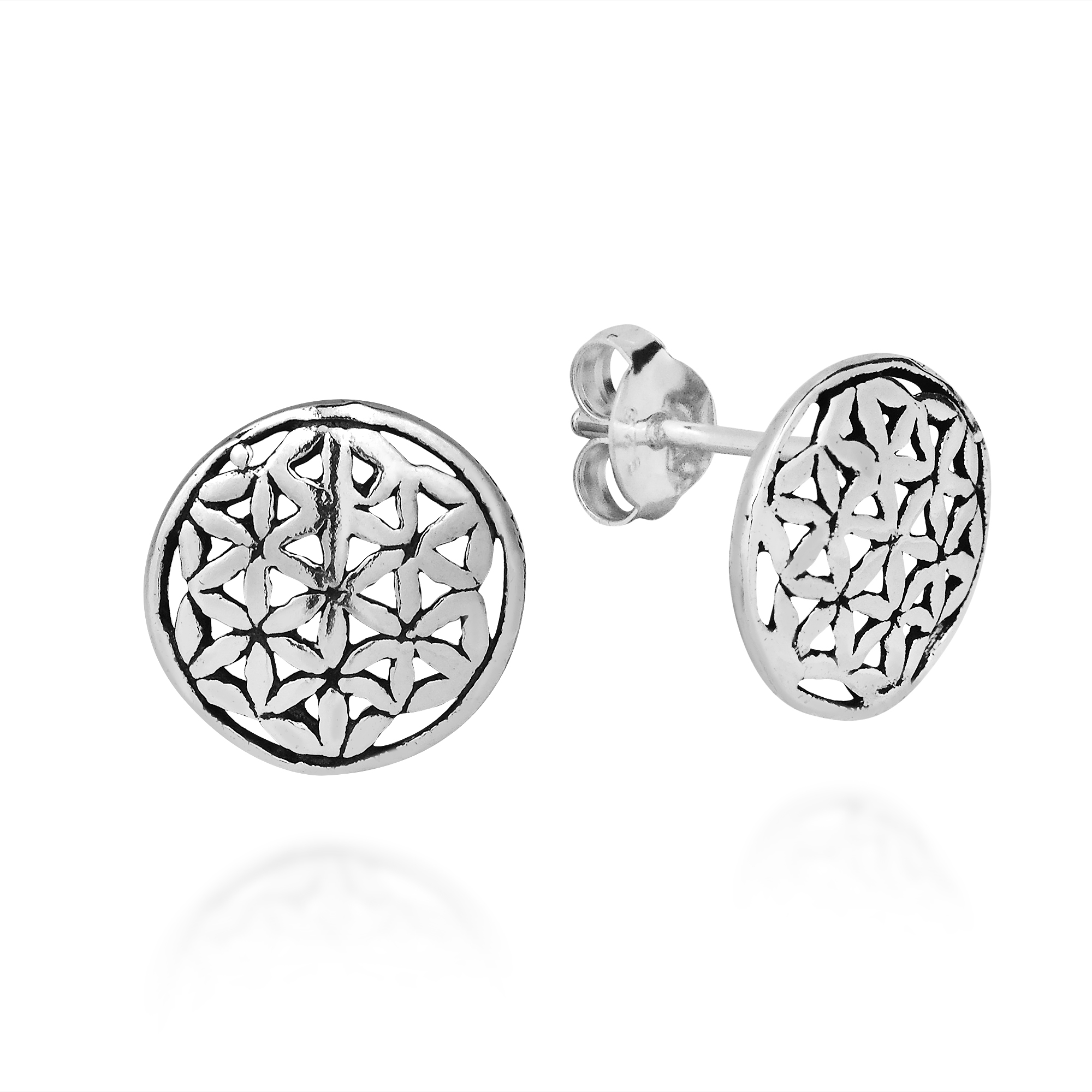 Interconnecting Lilies Flower Of Life Sterling Silver Stud Post Silver Stud Post Earrings Product