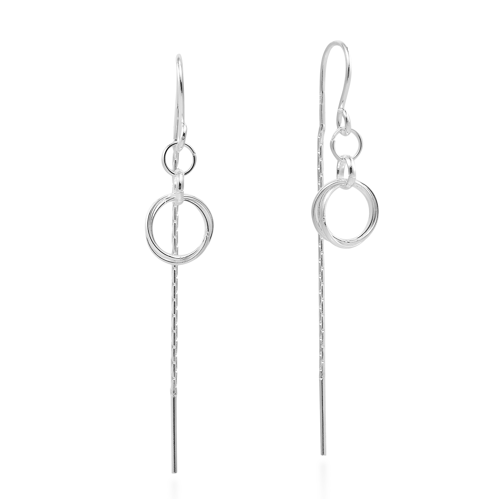 Chic Double Circle Loop Link Ear Thread Slide Sterling Silver Dangle Thai Katsaya Handcrafted These Stunning Sterling Silver Earrings The Thread Style Earring Design Features Double Circles Linked Together