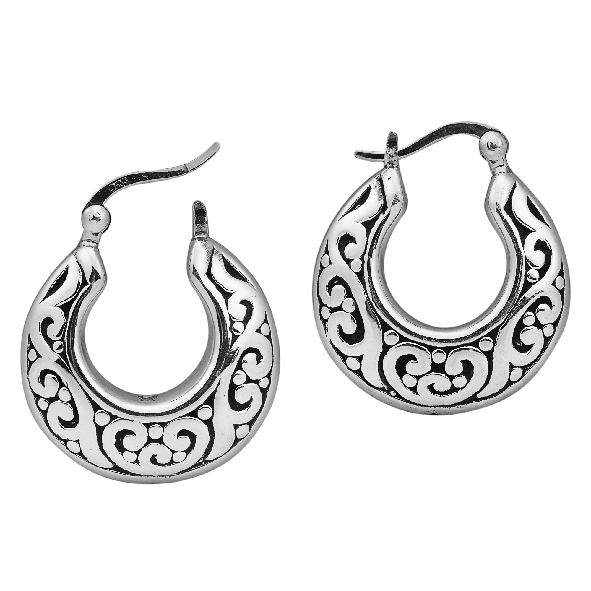 Intricate Ornate Basket Shaped V Lock Hoop 925 Sterling Silver 925 Sterling Silver Earrings Product