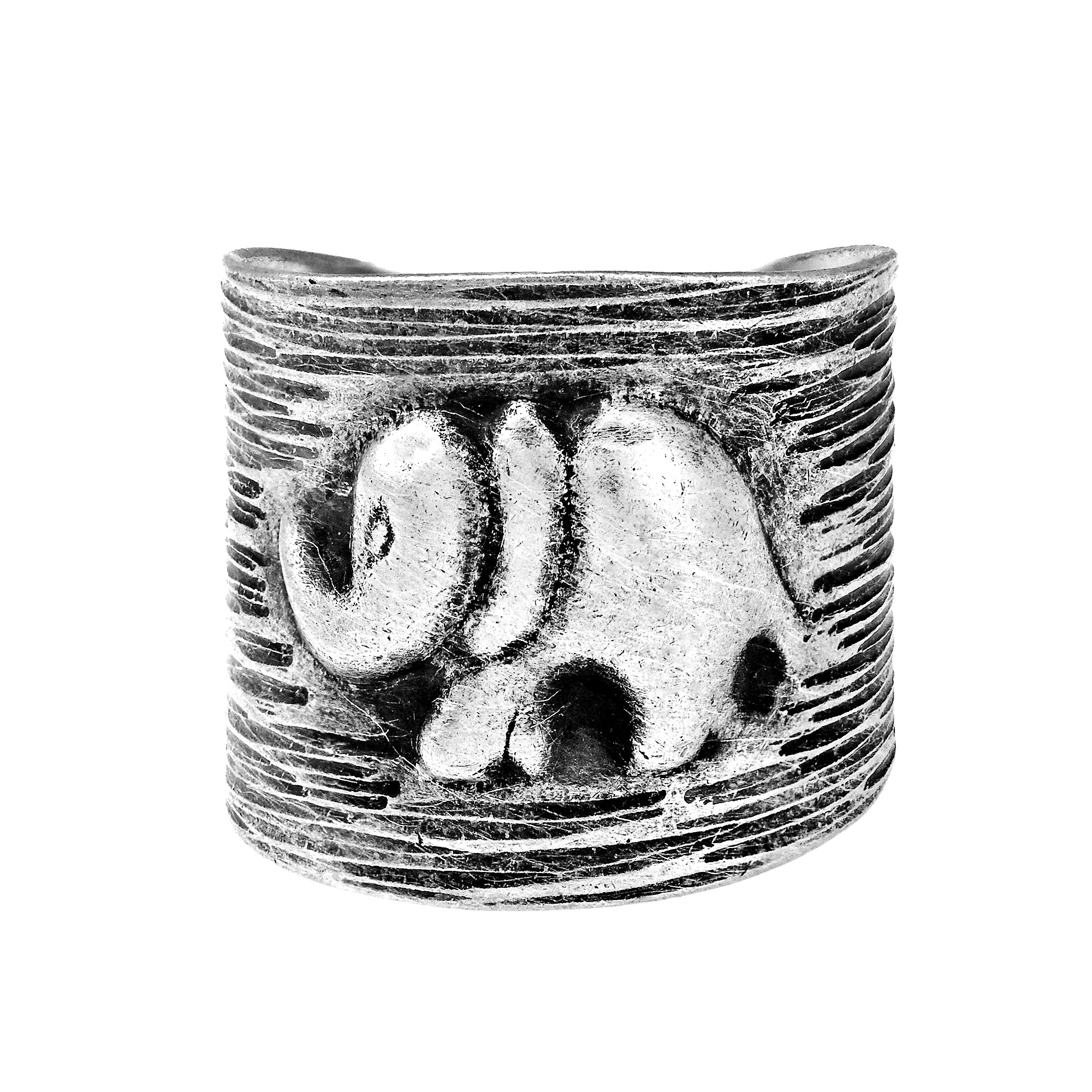 Hematite jewelry - Hand Crafted Silver Wrap Ring with Elephant Motif