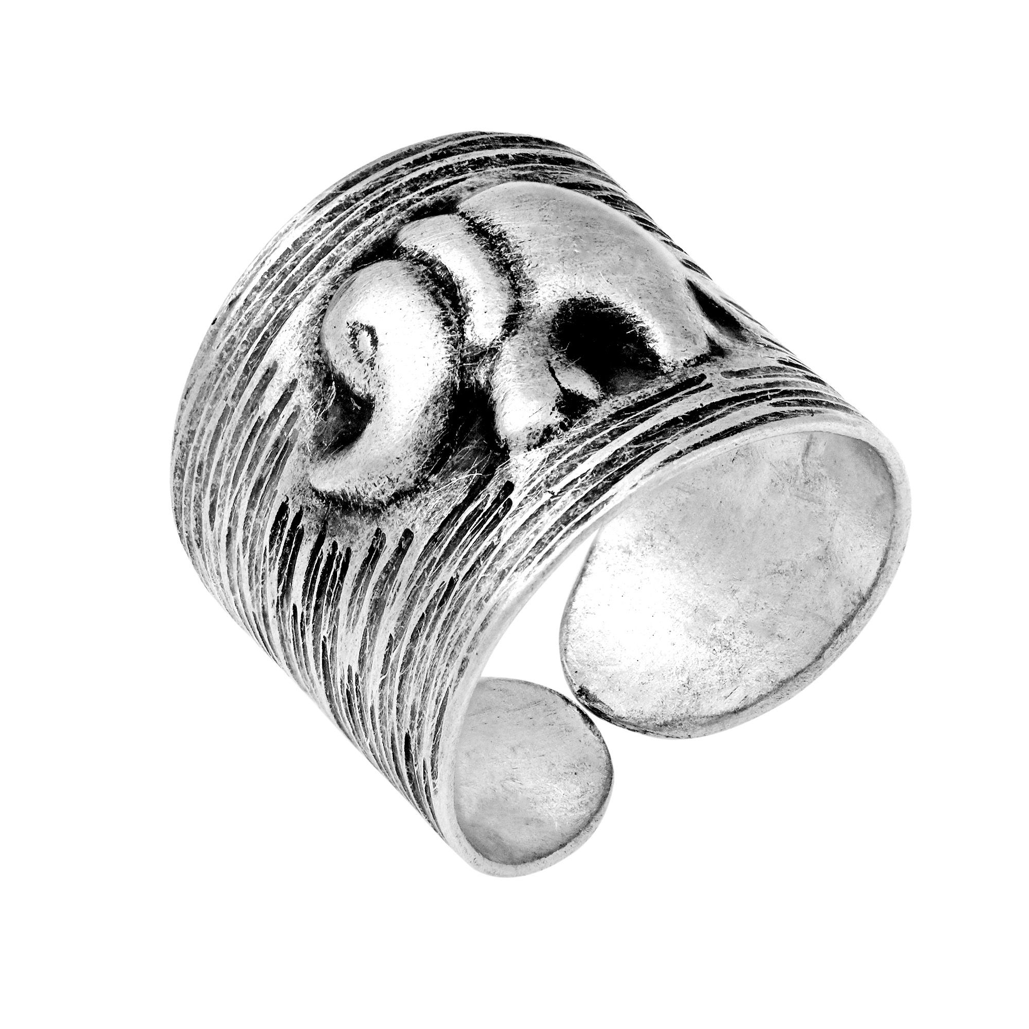 Hematite jewelry - Hand Crafted Silver Wrap Ring with Elephant Motif