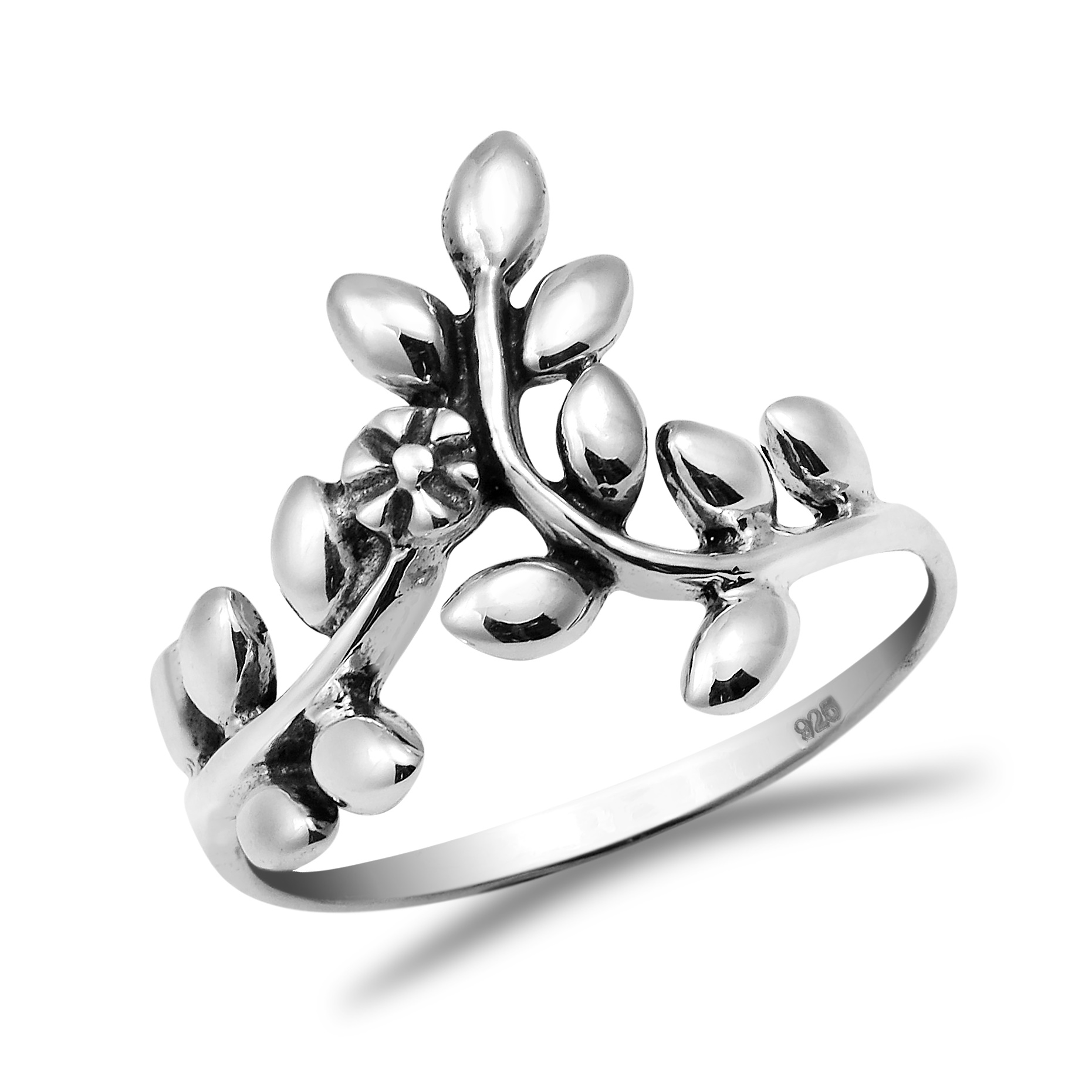 Sterling silver band rings - Floral Sterling Silver Band Ring from Thailand