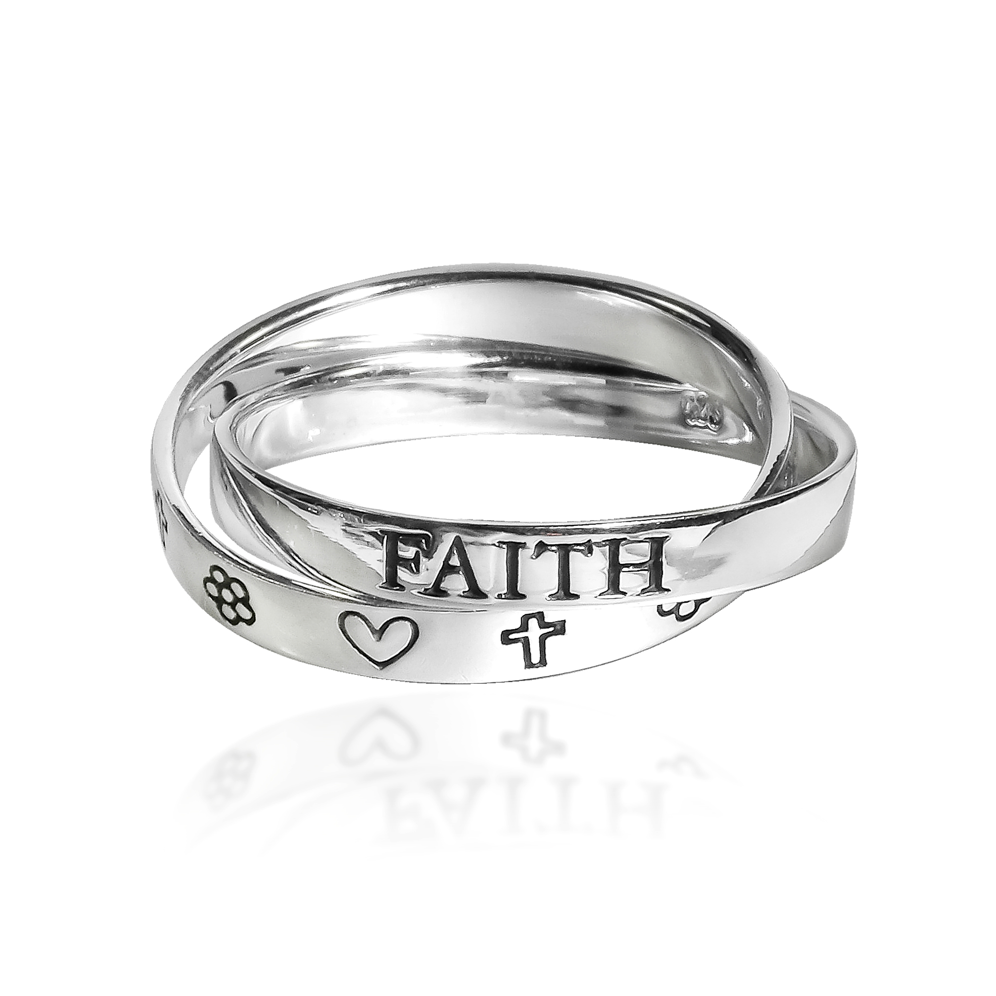 Love Hope Faith Interconnected Double Band Sterling Silver Ring 6