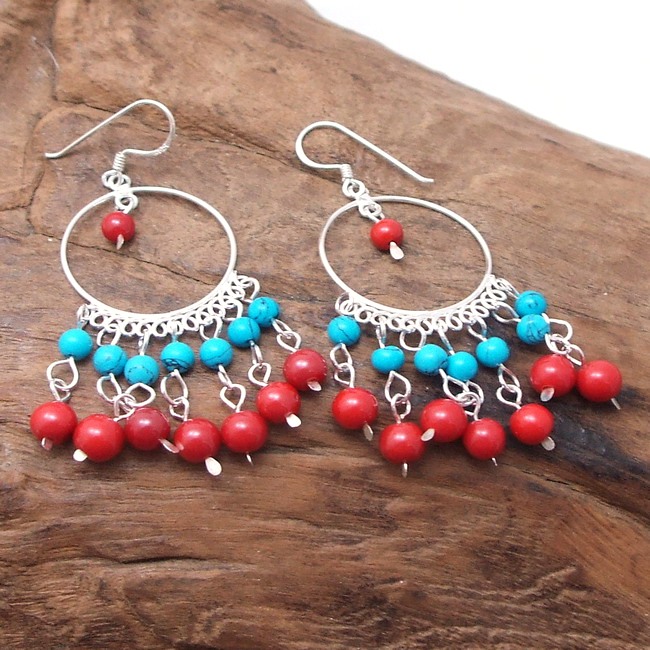 Red Blue Hoop Circle Chandelier 925 Silver Earrings Aeravida Artisan K Jai From Thailand Handcrafted This Alluring Sterling Silver Earrings The Chandelier Design Features A Circle Hoop Centerpiece With Imitation